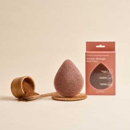Спонж из конжака для чистки лица с красной глиной Purable Konjac Sponge - Red Clay (4608)